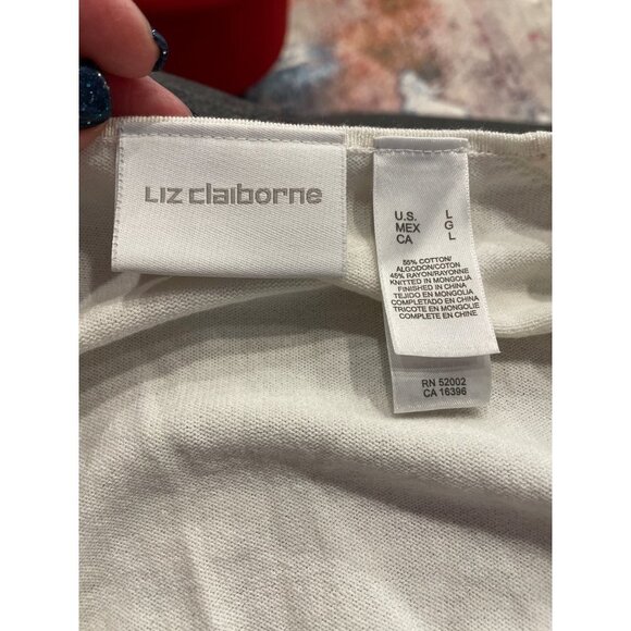 Liz Claiborne White Long Sleeve Cardigan Sweater Hook Eye Closure Sz L - Picture 6 of 8